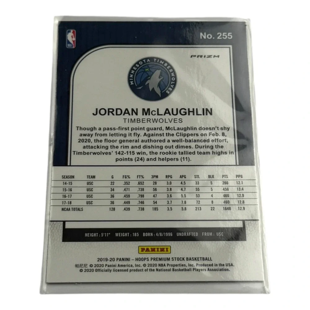 2019-20 Panini NBA Hoops Premium Stock Jordan McLaughlin RC Blue Prizm No 255